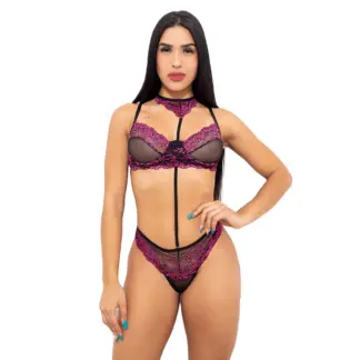 Conjunto Bicolor em Tule com Acessório Hot Love