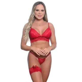 Conjunto Rendado sem Bojo e com Perneira Jô Lingerie
